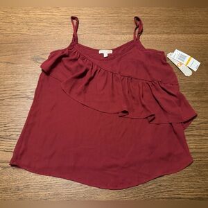 NWT GB Gianni Bini Burgundy Ruffle Tank Top